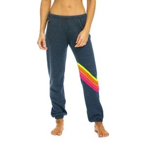 Aviator Nation Chevron 5 Stripe sweatpants Heather Navy/neon stripes Size XS